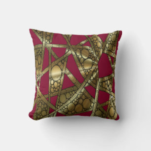 Shiny Abstract Bamboo & Bubbles Red and Gold Cushion