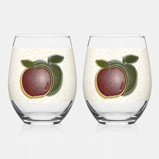 Shiny Apples Fruit Specks Stemless Wine Glass (Back)