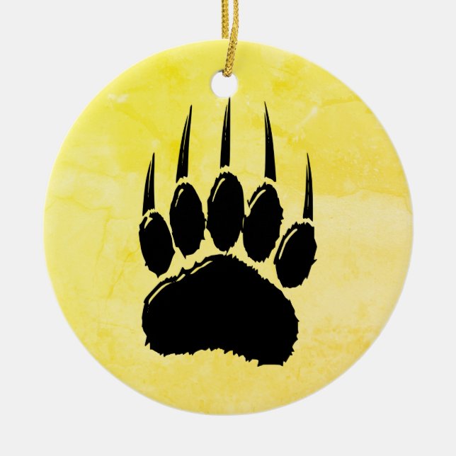 Shiny Black Bear Paw Print Ceramic Ornament (Front)