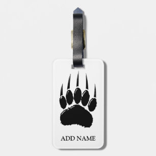 Shiny Black Bear Paw Print Luggage Tag