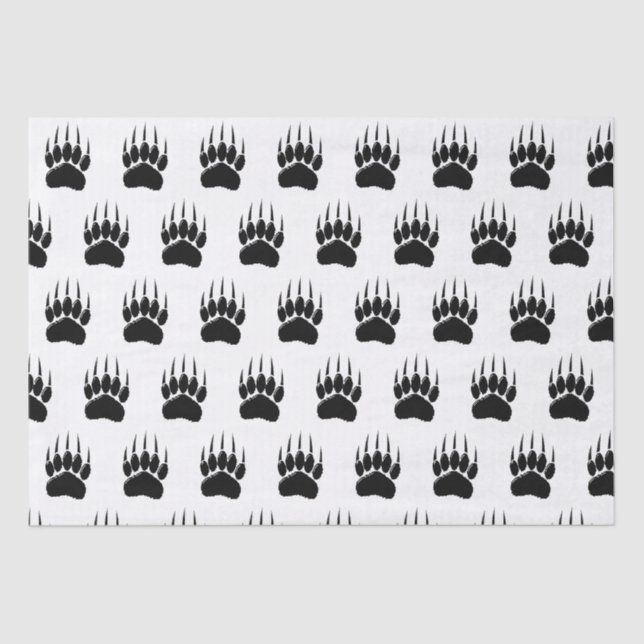 Shiny Black Bear Paw Print Tissue Paper (Front)