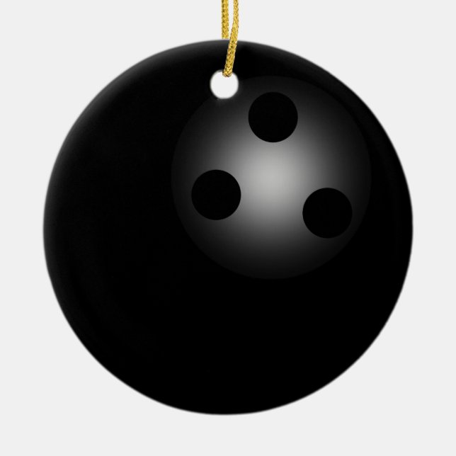 Shiny Black Bowling Ball Bowlers Novelty Christmas Ceramic Tree Decoration (Front)