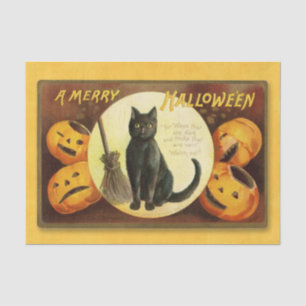 Shiny Black Cat Happy Halloween Tissue Paper