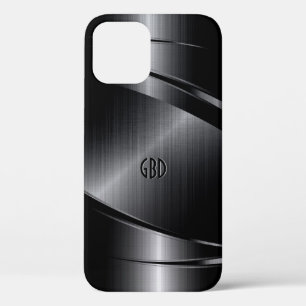 Shiny Black Design Brushed Aluminium Look iPhone 12 Case