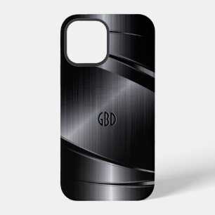 Shiny Black Design Brushed Aluminium Look iPhone 12 Case