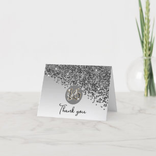 Shiny Black Glitter, Sweet 16 Thank You Card