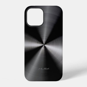 Shiny Black Metallic Print Stainless Steel Look iPhone 12 Case