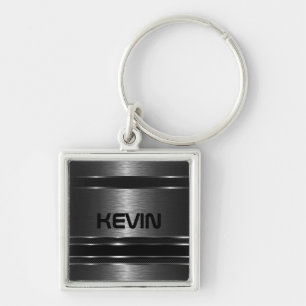 Shiny Black Metallic Texture With Monogram Key Ring