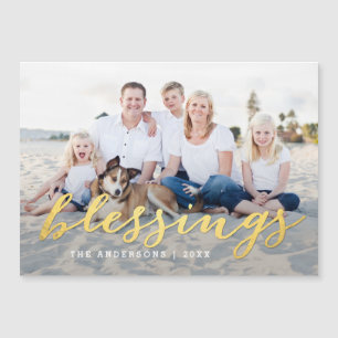 Shiny Blessings Holiday Photo Thin Magnetic Card