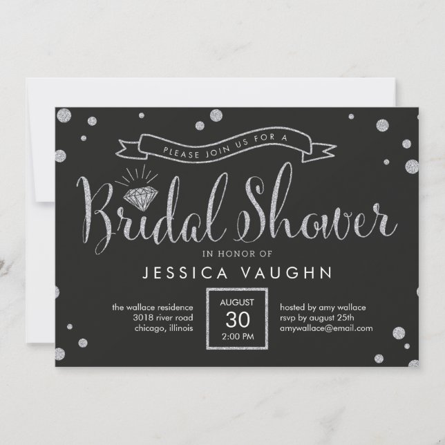 Shiny Bling Bridal Shower Invitation - Black (Front)