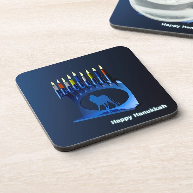 Shiny Blue Chanukkah Menorah Coaster (Left Side)