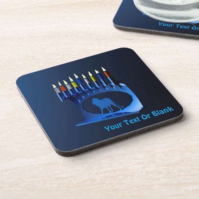 Shiny Blue Chanukkah Menorah Coaster (Left Side)