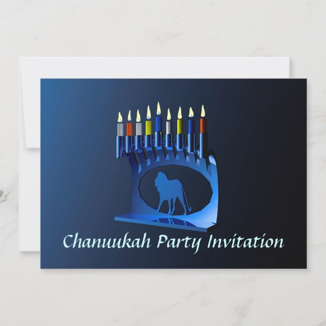 Shiny Blue Chanukkah Menorah Invitation (Front)