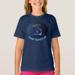 Shiny Blue Chanukkah Menorah T-Shirt<br><div class="desc">A modernistic,  metallic,  blue Chanukkah menorah,  featuring a lion in silhouette,  against a dark,  night-like background. All nine of the candles are lit. Hebrew text reading "Chag Chanukkah Sameach" (Happy Hanukkah) also appears in glowing blue and white.</div>