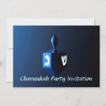 Shiny Blue Dreidel Invitation<br><div class="desc">A modernistic,  metallic blue dreidel against a dark,  night-like background.  Two of the Hebrew letters found on a dreidel,  nun and shin,  glow brightly.</div>