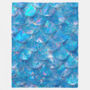 Shiny Blue Mermaid Print Fleece Blanket