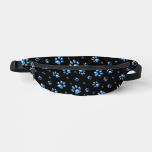 Shiny Blue Paws on black Background Print Pattern Bum Bags