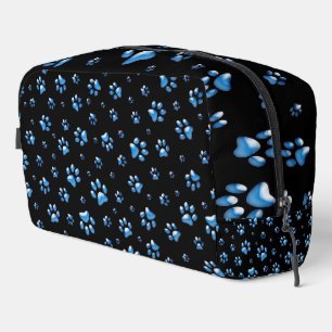 Shiny Blue Paws on black Background Print Pattern Dopp Kit