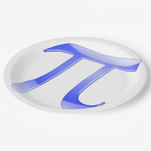 Shiny Blue Pi Symbol Paper Plate