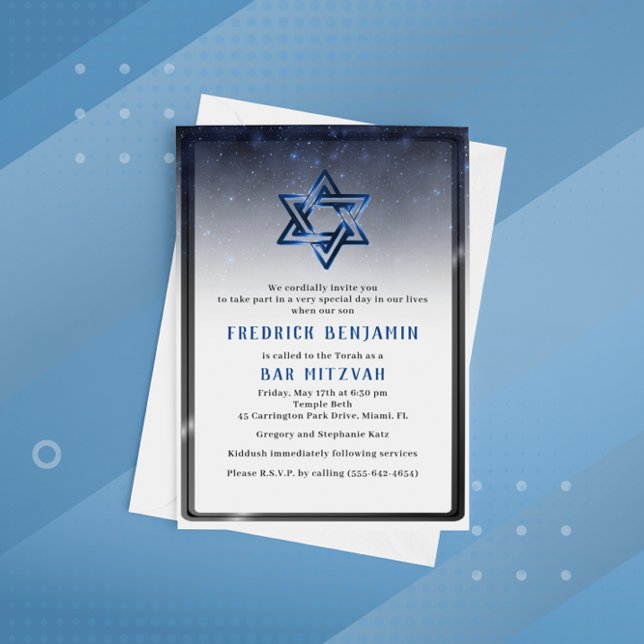 Shiny Blue Star of David Bar Mitzvah or Birthday Invitation (Creator Uploaded)