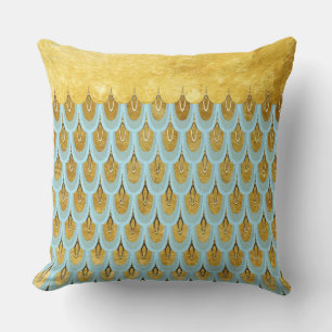 Shiny Blue Teal Glitter Mermaid Fish Scales Cushion