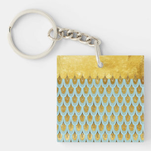 Shiny Blue Teal Glitter Mermaid Fish Scales Key Ring
