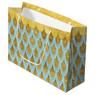 Shiny Blue Teal Glitter Mermaid Fish Scales Large Gift Bag