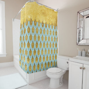 Shiny Blue Teal Glitter Mermaid Fish Scales Shower Curtain