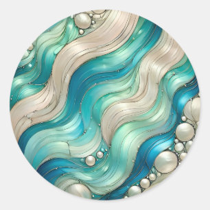 SHINY Blue White Abstract ~ Classic Round Sticker