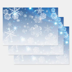 Shiny Blue Winter Wonderland Crystal Snowflakes  Wrapping Paper Sheet