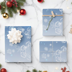 Shiny Blue Winter Wonderland Crystal Snowflakes Wrapping Paper Sheet
