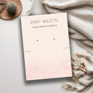 Shiny Blush Pink Glitter Texture Earring Necklace Business Card