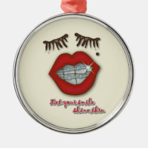 Shiny Braces, Red Lips, Mole, and Thick Eyelashes