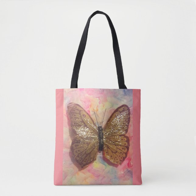shiny bronze butterfly tote bag (Front)