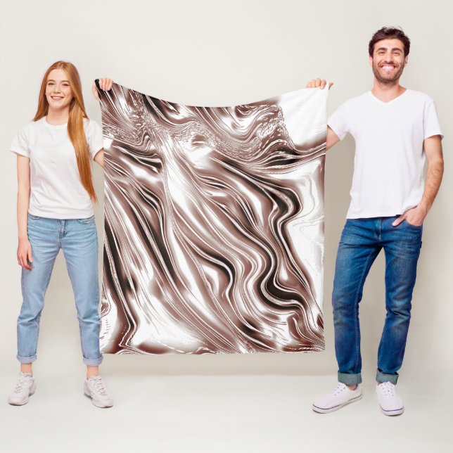 Shiny brown long wavy traces on white background  fleece blanket (In Situ)