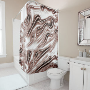 Shiny brown long wavy traces on white background  shower curtain