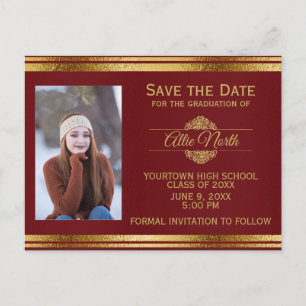 Shiny Burgundy and Gold Photo Graduation Postcard