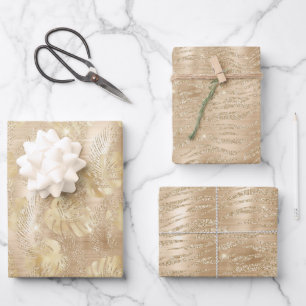 Shiny Champagne Gold Glam Animal Print  Wrapping Paper Sheet