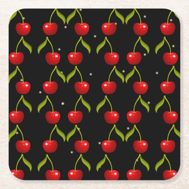 Shiny Cherries Pattern Square Paper Coaster (Front)