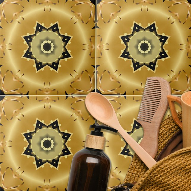 Shiny Chic Elegant Gold and Black Star Arabesque Ceramic Tile (Creator Uploaded)