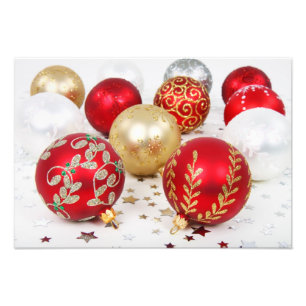 Shiny Christmas Glittered Ornaments - Gold Red Photo Print