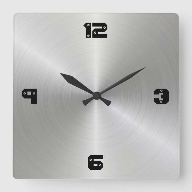 Shiny Circular Polished Metal Texture Square Wall Clock (Front)