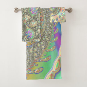 Shiny Colourful Spiral Fractal Digital Abstract Ar Bath Towel Set