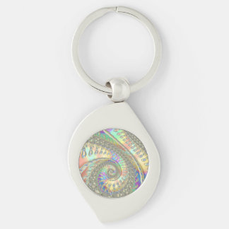 Shiny Colourful Spiral Fractal Digital Abstract Ar Key Ring