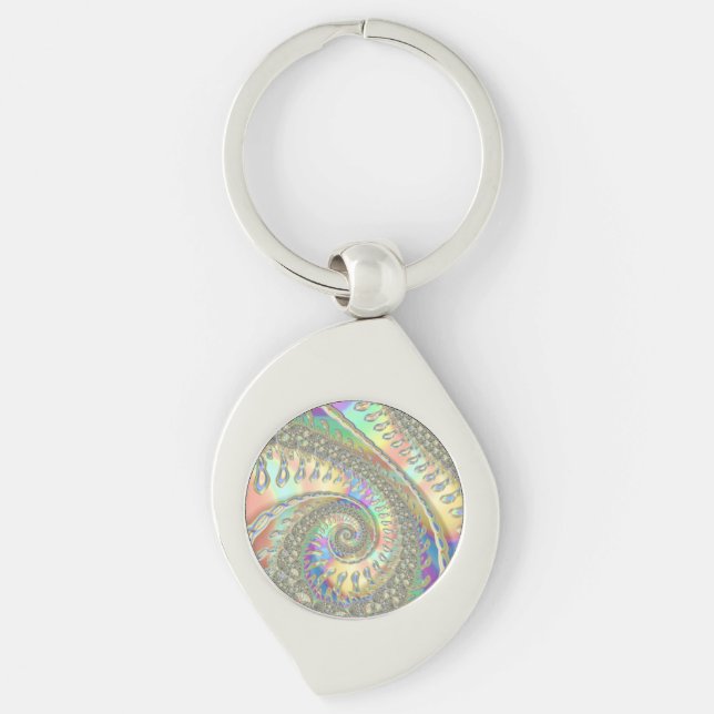 Shiny Colourful Spiral Fractal Digital Abstract Ar Key Ring (Front)