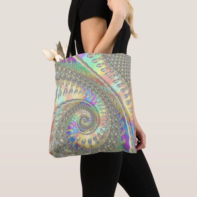 Shiny Colourful Spiral Fractal Digital Abstract Ar Tote Bag (Close Up)