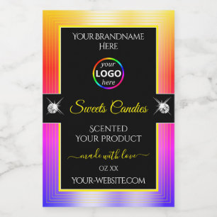 Shiny Colourfully Rainbow Black Logo Product Label