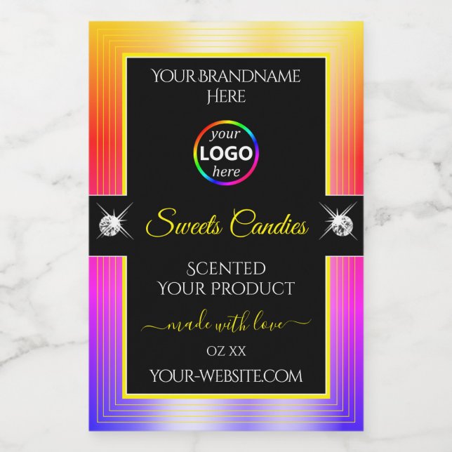 Shiny Colourfully Rainbow Black Logo Product Label (Single Label)
