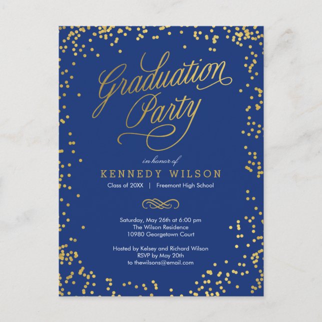 Shiny Confetti Graduation Invitation Postcard (Front)