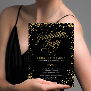 Shiny Confetti Graduation Party Invitation Black